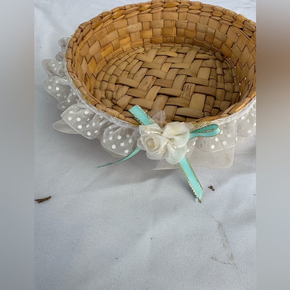 Handcrafted Woven Basket with Ribbon Accent
